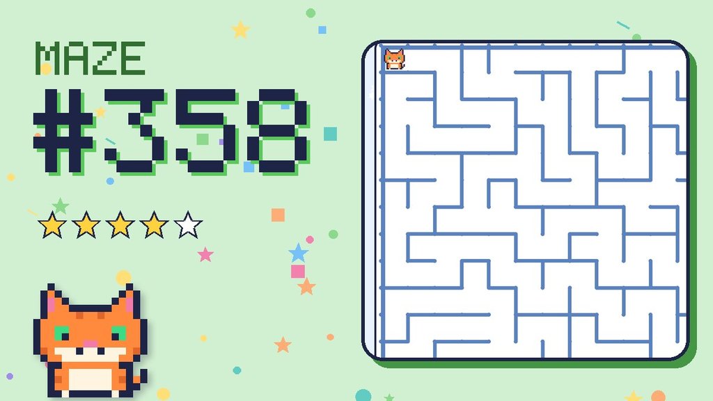 Maze 358 card: a corner of the snowy mountain maze with Pixel