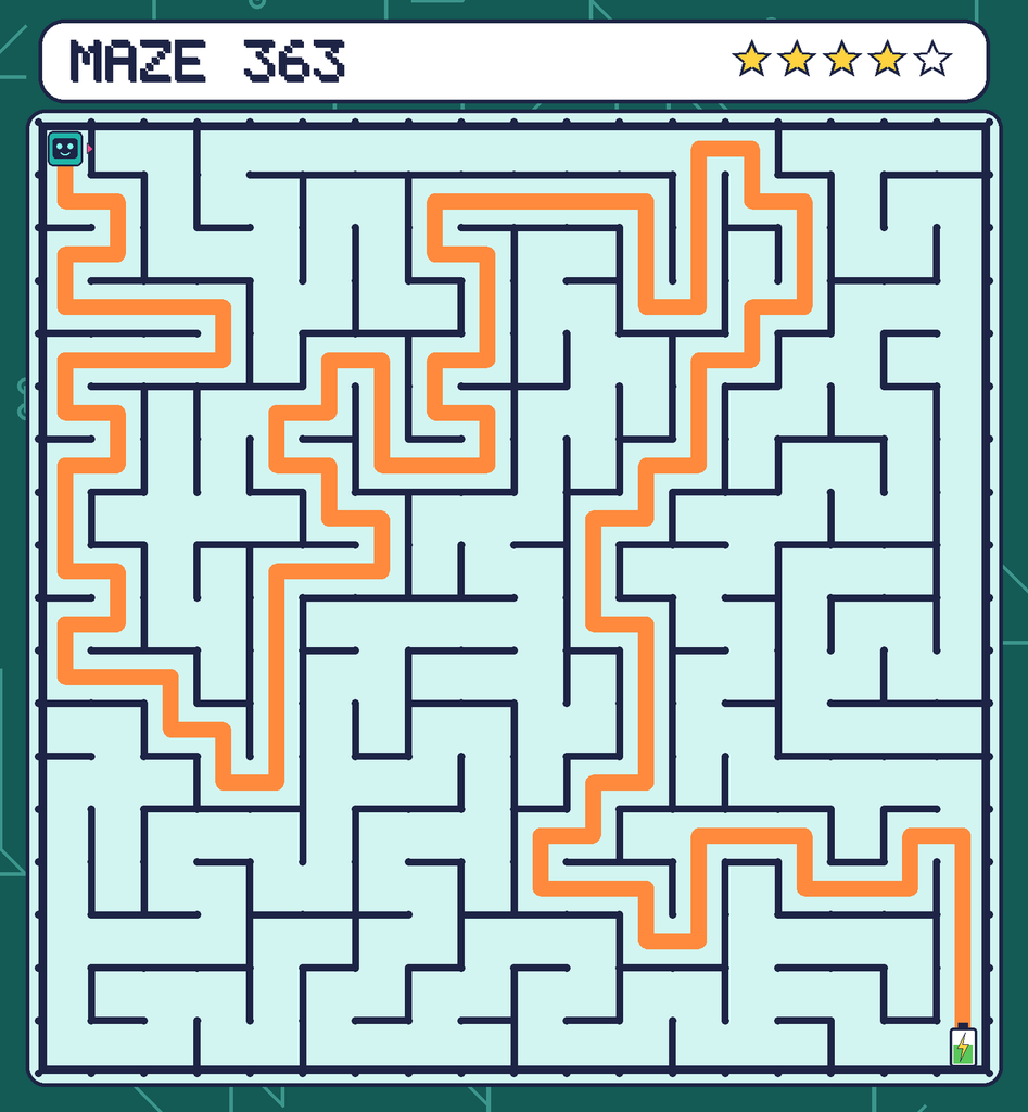The solved maze 363 with the route drawn as an orange line.