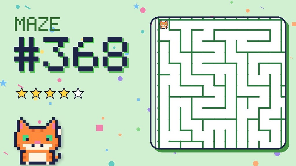 Maze 368 card: a corner of the garden maze with Pixel