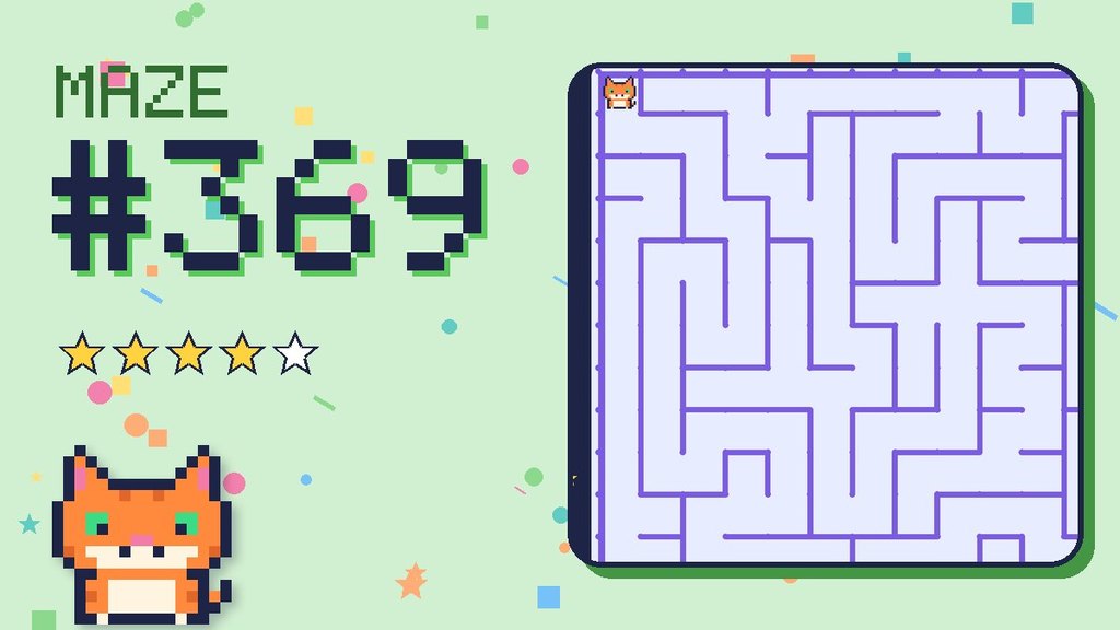 Maze 369 card: a corner of the space station maze with Pixel
