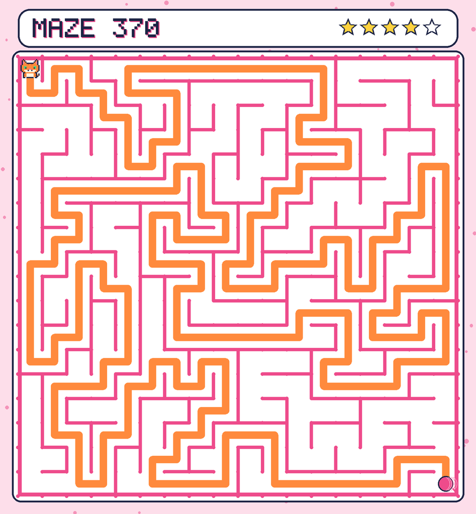 The solved maze 370 with the route drawn as an orange line.