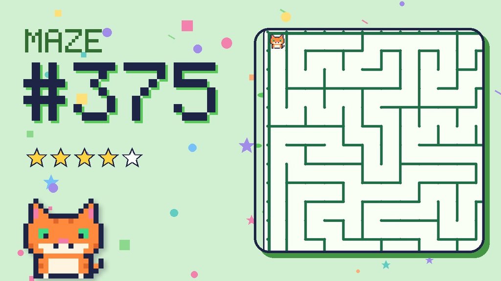 Maze 375 card: a corner of the pixel jungle maze with Pixel