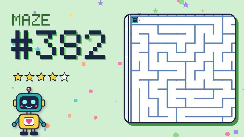Maze 382 card: a corner of the snowy mountain maze with Beep