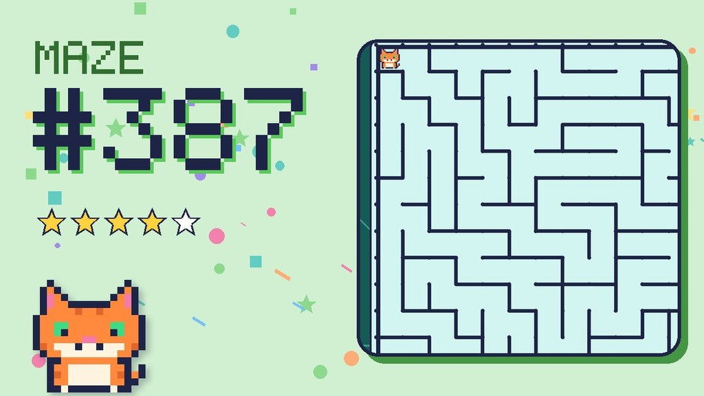 Maze 387 card: a corner of the circuit board maze with Pixel