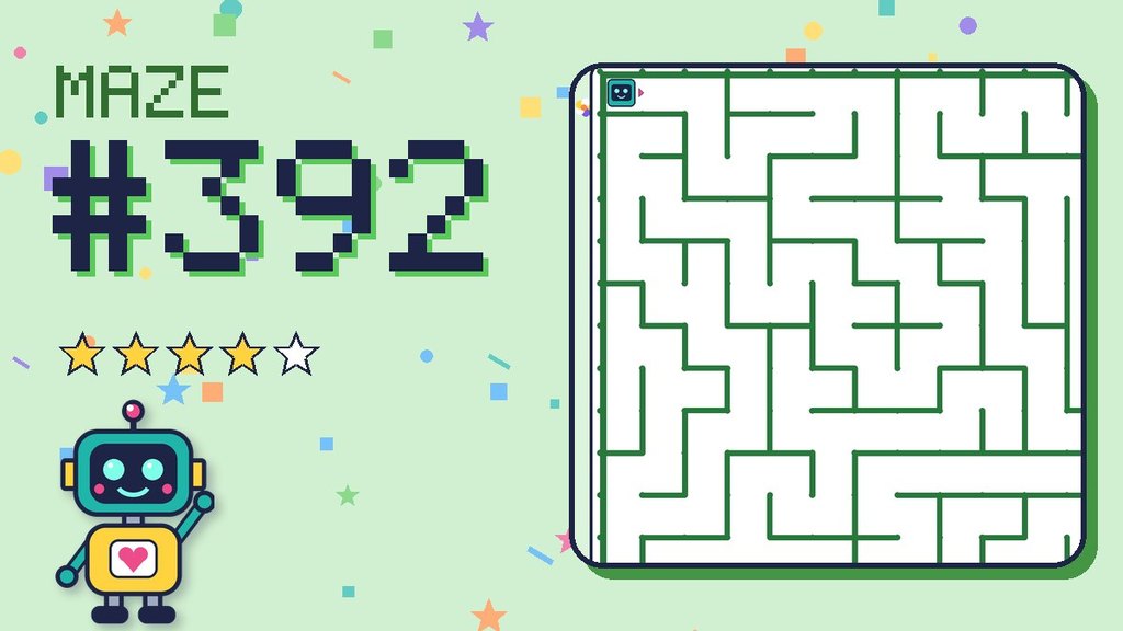 Maze 392 card: a corner of the garden maze with Beep