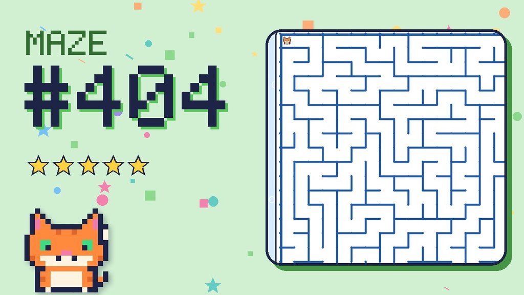 Maze 404 card: a corner of the ocean cave maze with Pixel