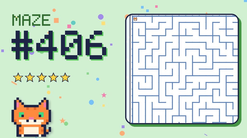 Maze 406 card: a corner of the snowy mountain maze with Pixel