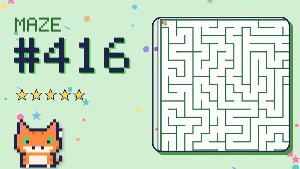 Maze 416 card: a corner of the garden maze with Pixel