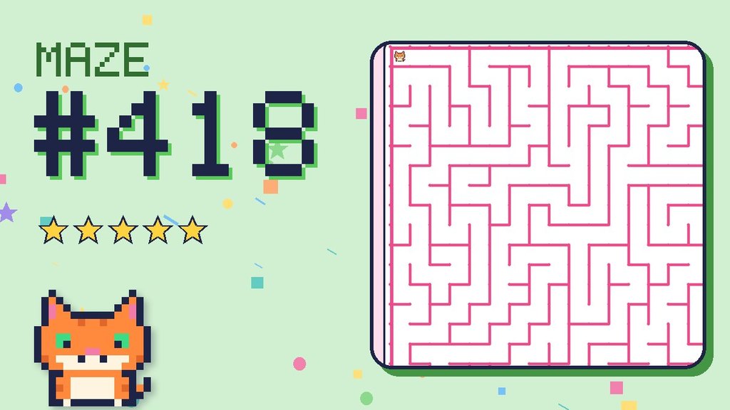 Maze 418 card: a corner of the candy castle maze with Pixel