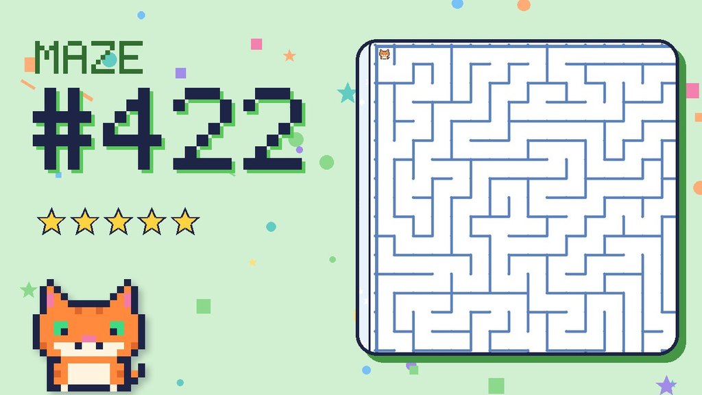 Maze 422 card: a corner of the snowy mountain maze with Pixel