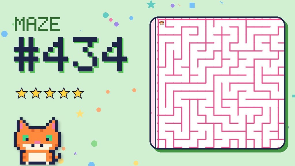 Maze 434 card: a corner of the candy castle maze with Pixel