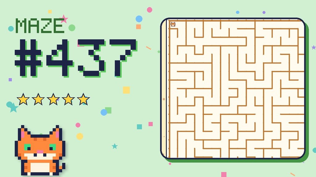 Maze 437 card: a corner of the desert ruins maze with Pixel