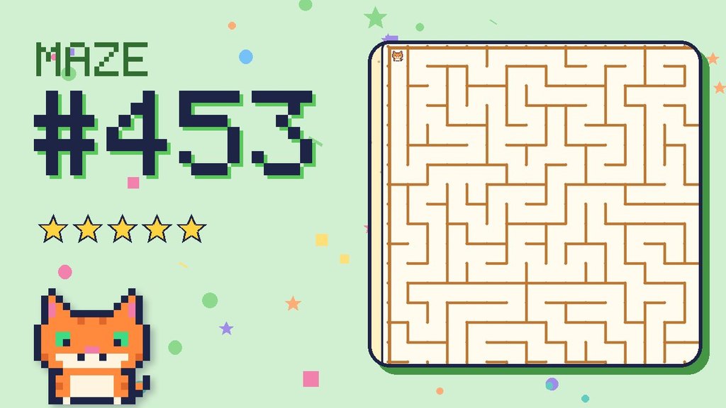 Maze 453 card: a corner of the desert ruins maze with Pixel