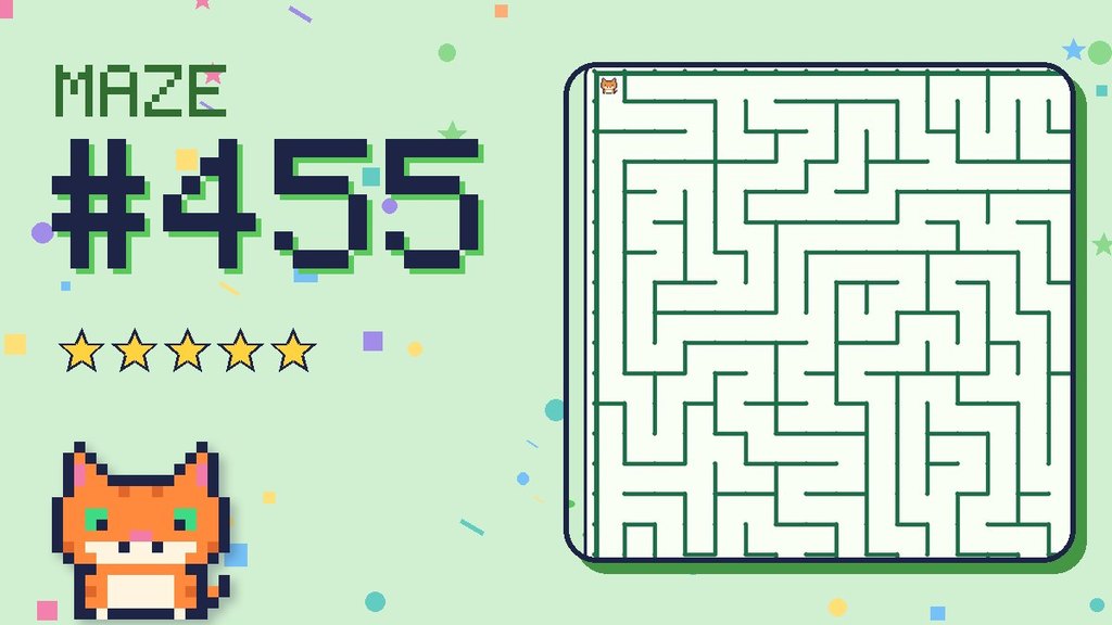 Maze 455 card: a corner of the pixel jungle maze with Pixel