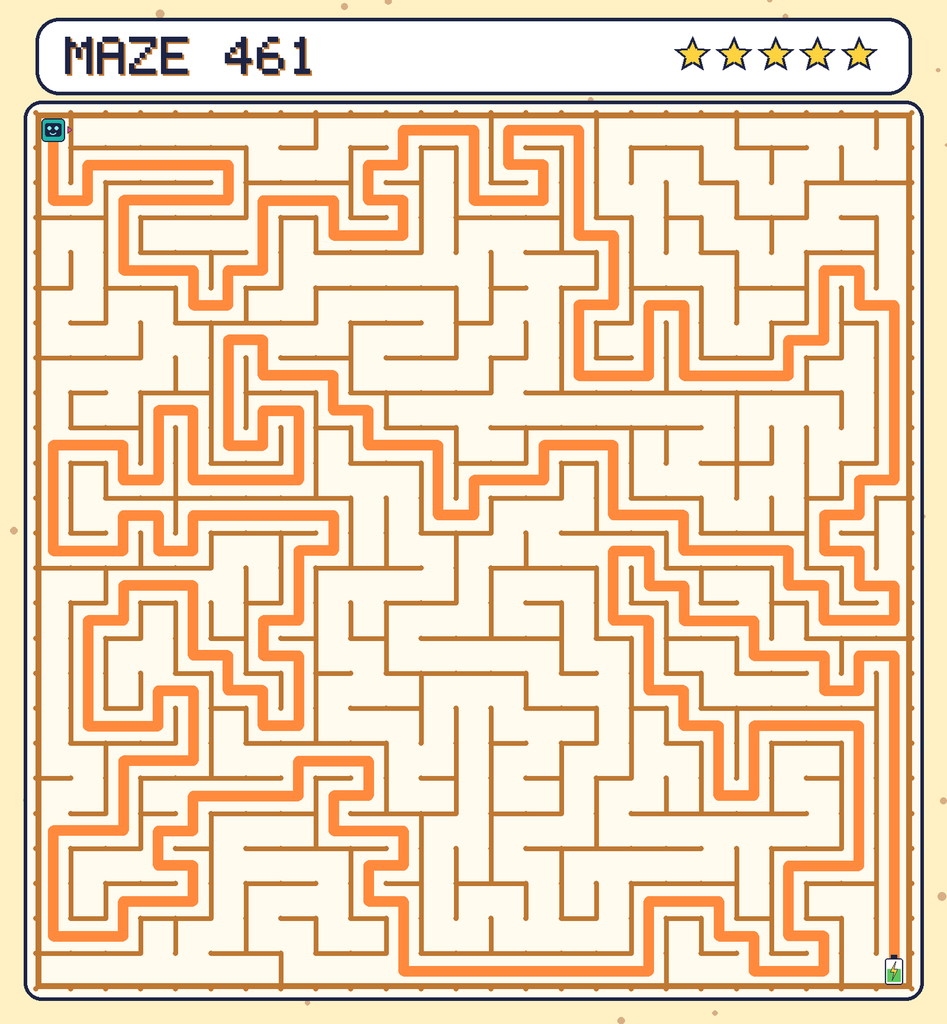 The solved maze 461 with the route drawn as an orange line.