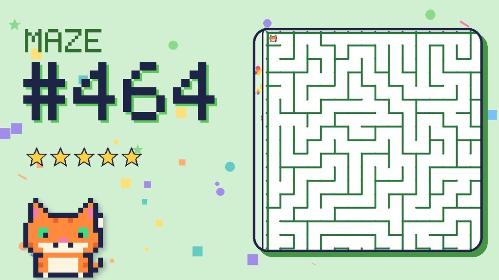 Maze 464 card: a corner of the garden maze with Pixel