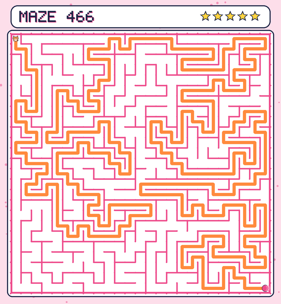 The solved maze 466 with the route drawn as an orange line.