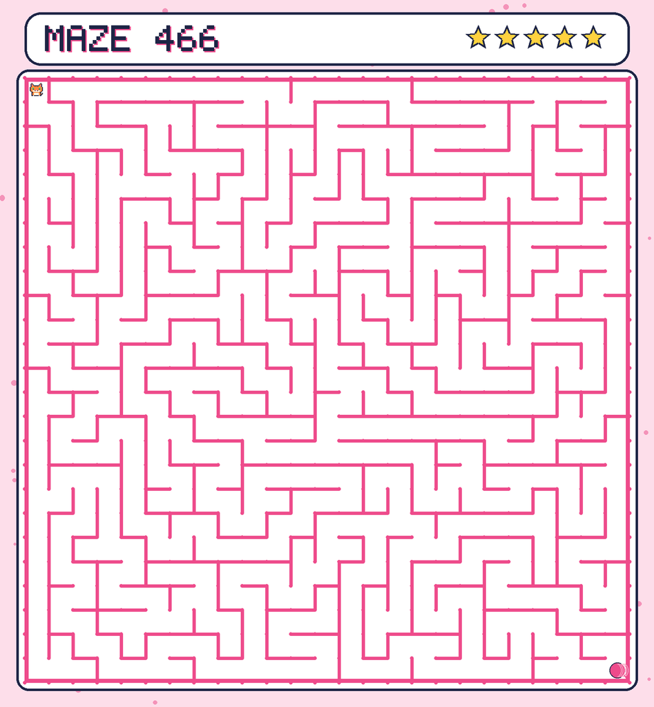 Maze 466. Pixel starts in the top-left corner. The ball of yarn is in the bottom-right corner.