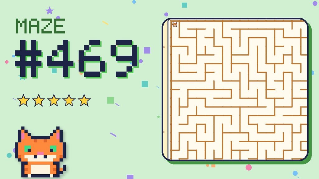 Maze 469 card: a corner of the desert ruins maze with Pixel