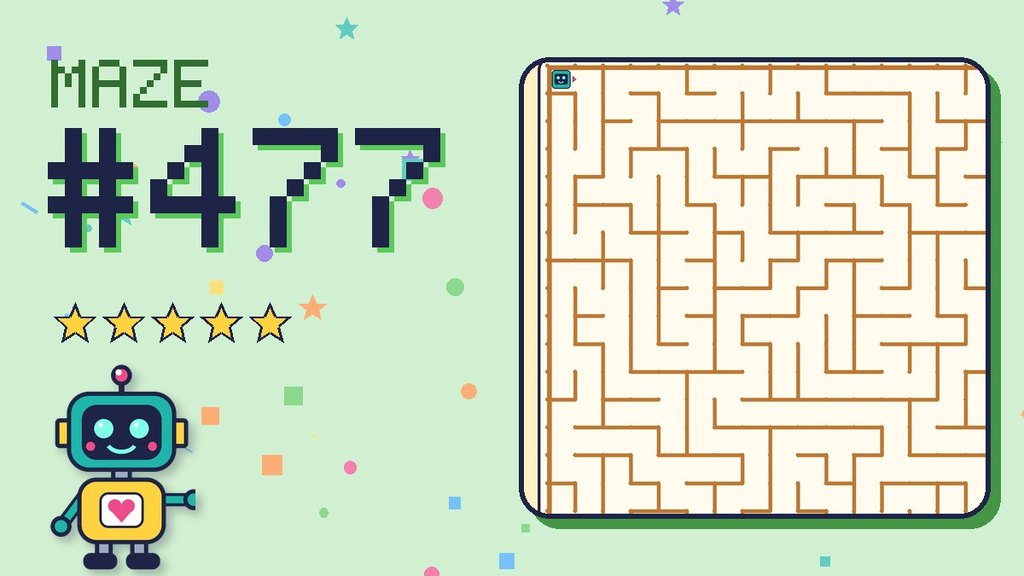 Maze 477 card: a corner of the desert ruins maze with Beep