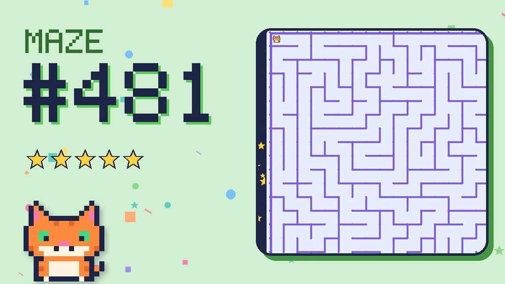 Maze 481 card: a corner of the space station maze with Pixel