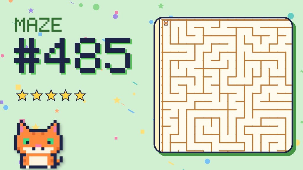 Maze 485 card: a corner of the desert ruins maze with Pixel
