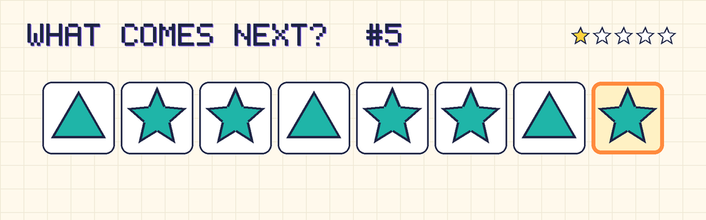 The finished pattern: teal triangle, teal star, teal star, teal triangle, teal star, teal star, teal triangle, teal star.