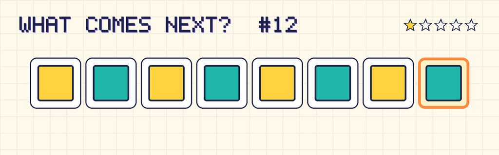 The finished pattern: yellow square, teal square, yellow square, teal square, yellow square, teal square, yellow square, teal square.
