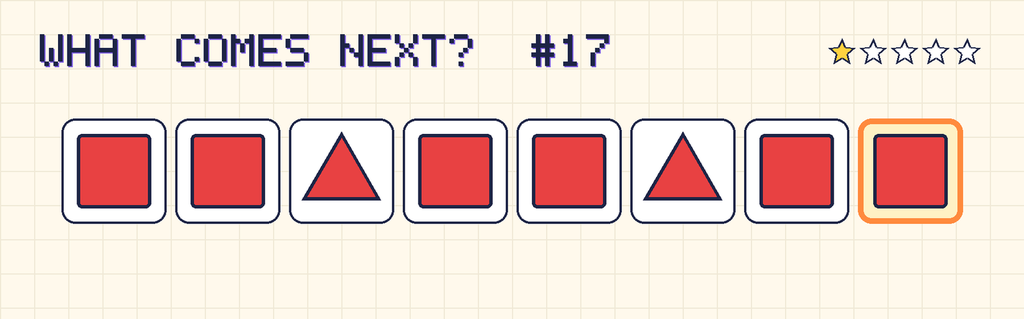 The finished pattern: red square, red square, red triangle, red square, red square, red triangle, red square, red square.