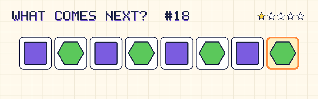 The finished pattern: purple square, green hexagon, purple square, green hexagon, purple square, green hexagon, purple square, green hexagon.