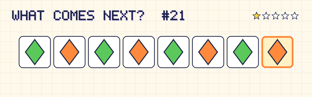 The finished pattern: green diamond, orange diamond, green diamond, orange diamond, green diamond, orange diamond, green diamond, orange diamond.