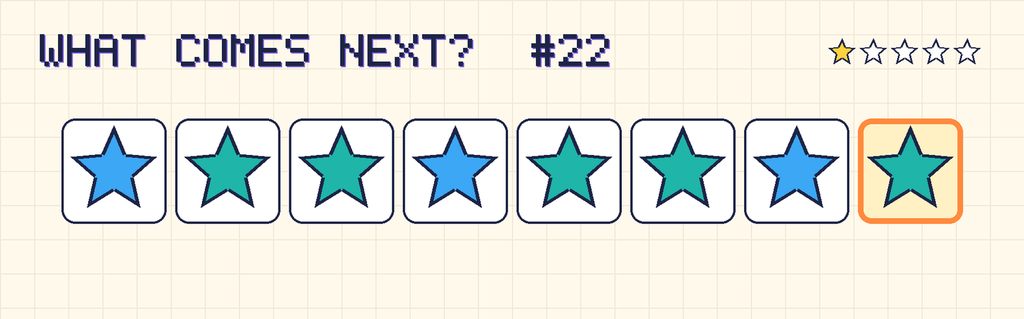The finished pattern: blue star, teal star, teal star, blue star, teal star, teal star, blue star, teal star.