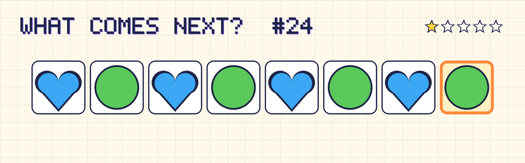The finished pattern: blue heart, green circle, blue heart, green circle, blue heart, green circle, blue heart, green circle.