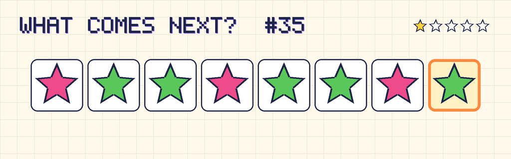 The finished pattern: pink star, green star, green star, pink star, green star, green star, pink star, green star.