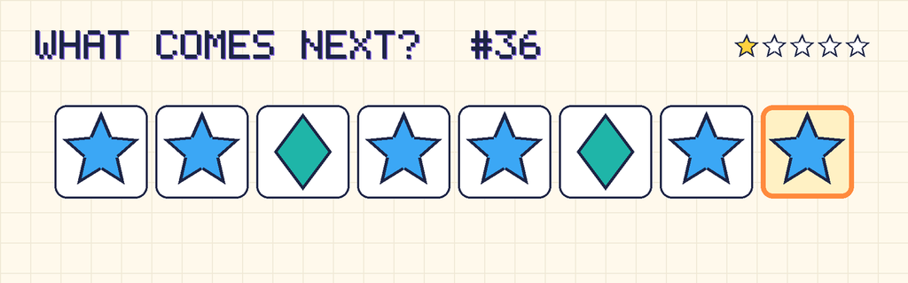 The finished pattern: blue star, blue star, teal diamond, blue star, blue star, teal diamond, blue star, blue star.
