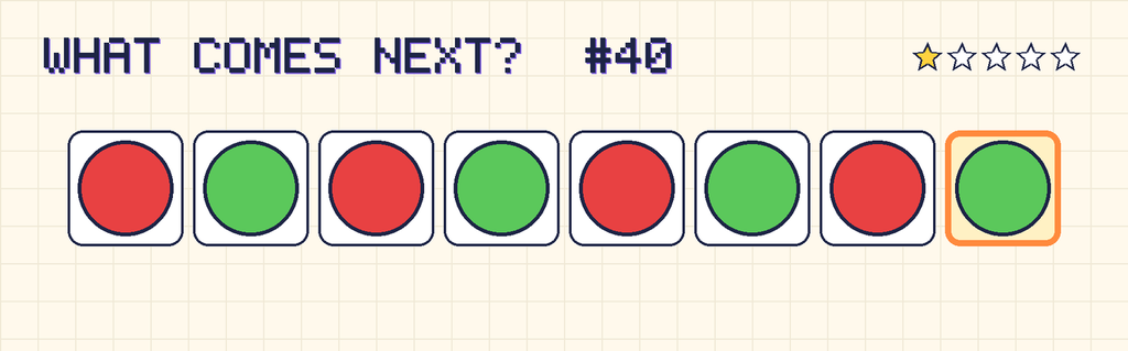 The finished pattern: red circle, green circle, red circle, green circle, red circle, green circle, red circle, green circle.