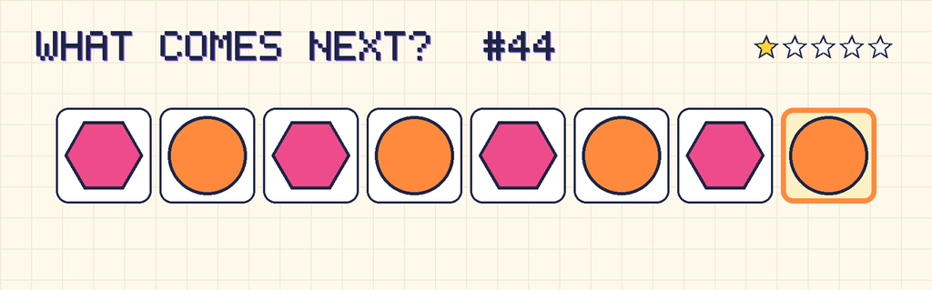 The finished pattern: pink hexagon, orange circle, pink hexagon, orange circle, pink hexagon, orange circle, pink hexagon, orange circle.