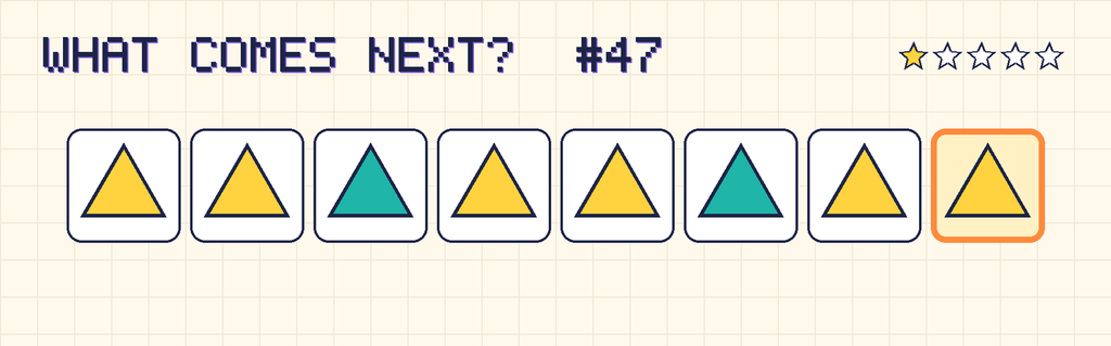 The finished pattern: yellow triangle, yellow triangle, teal triangle, yellow triangle, yellow triangle, teal triangle, yellow triangle, yellow triangle.
