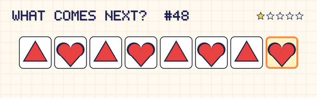 The finished pattern: red triangle, red heart, red triangle, red heart, red triangle, red heart, red triangle, red heart.