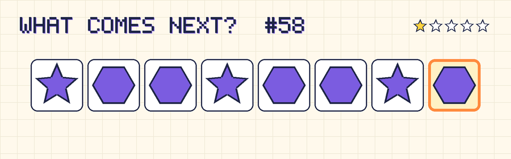 The finished pattern: purple star, purple hexagon, purple hexagon, purple star, purple hexagon, purple hexagon, purple star, purple hexagon.
