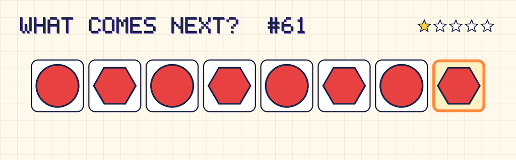 The finished pattern: red circle, red hexagon, red circle, red hexagon, red circle, red hexagon, red circle, red hexagon.