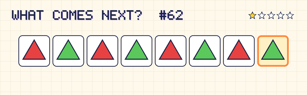 The finished pattern: red triangle, green triangle, red triangle, green triangle, red triangle, green triangle, red triangle, green triangle.