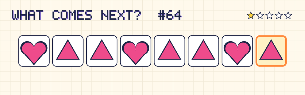 The finished pattern: pink heart, pink triangle, pink triangle, pink heart, pink triangle, pink triangle, pink heart, pink triangle.
