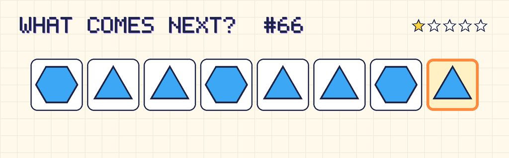 The finished pattern: blue hexagon, blue triangle, blue triangle, blue hexagon, blue triangle, blue triangle, blue hexagon, blue triangle.