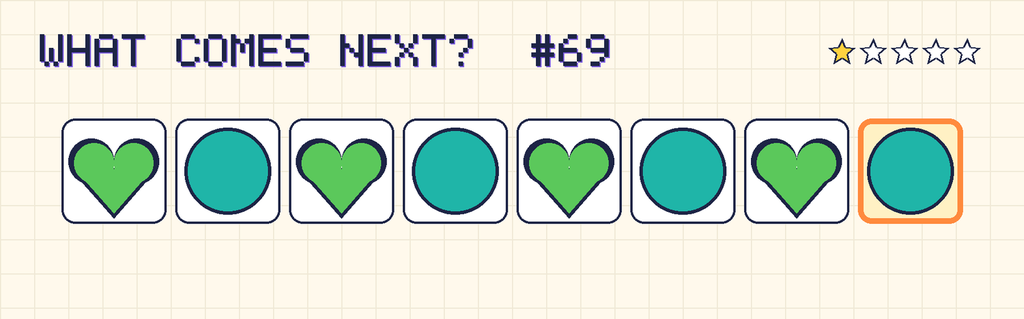 The finished pattern: green heart, teal circle, green heart, teal circle, green heart, teal circle, green heart, teal circle.
