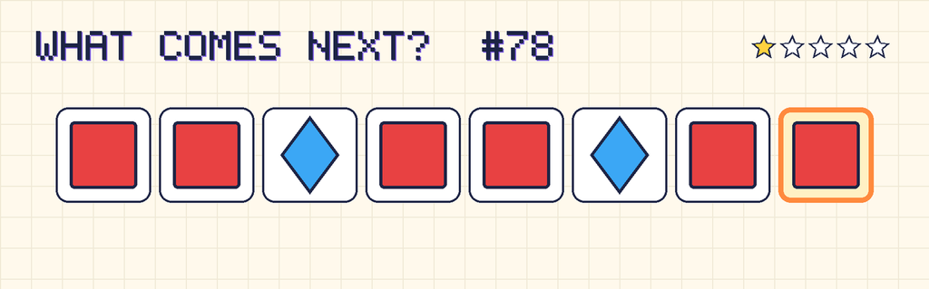 The finished pattern: red square, red square, blue diamond, red square, red square, blue diamond, red square, red square.