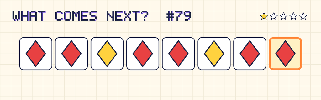 The finished pattern: red diamond, red diamond, yellow diamond, red diamond, red diamond, yellow diamond, red diamond, red diamond.