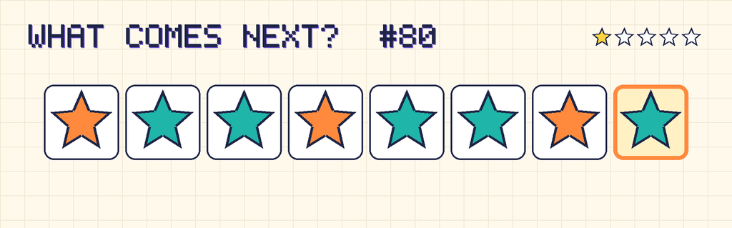 The finished pattern: orange star, teal star, teal star, orange star, teal star, teal star, orange star, teal star.