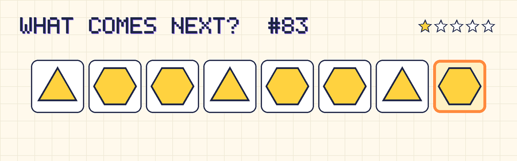 The finished pattern: yellow triangle, yellow hexagon, yellow hexagon, yellow triangle, yellow hexagon, yellow hexagon, yellow triangle, yellow hexagon.
