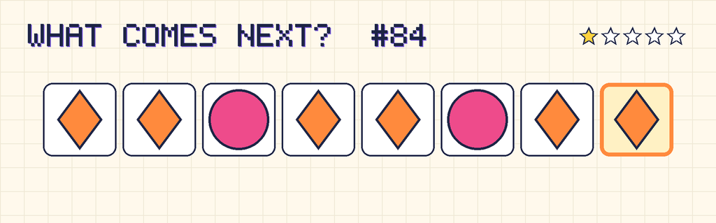 The finished pattern: orange diamond, orange diamond, pink circle, orange diamond, orange diamond, pink circle, orange diamond, orange diamond.